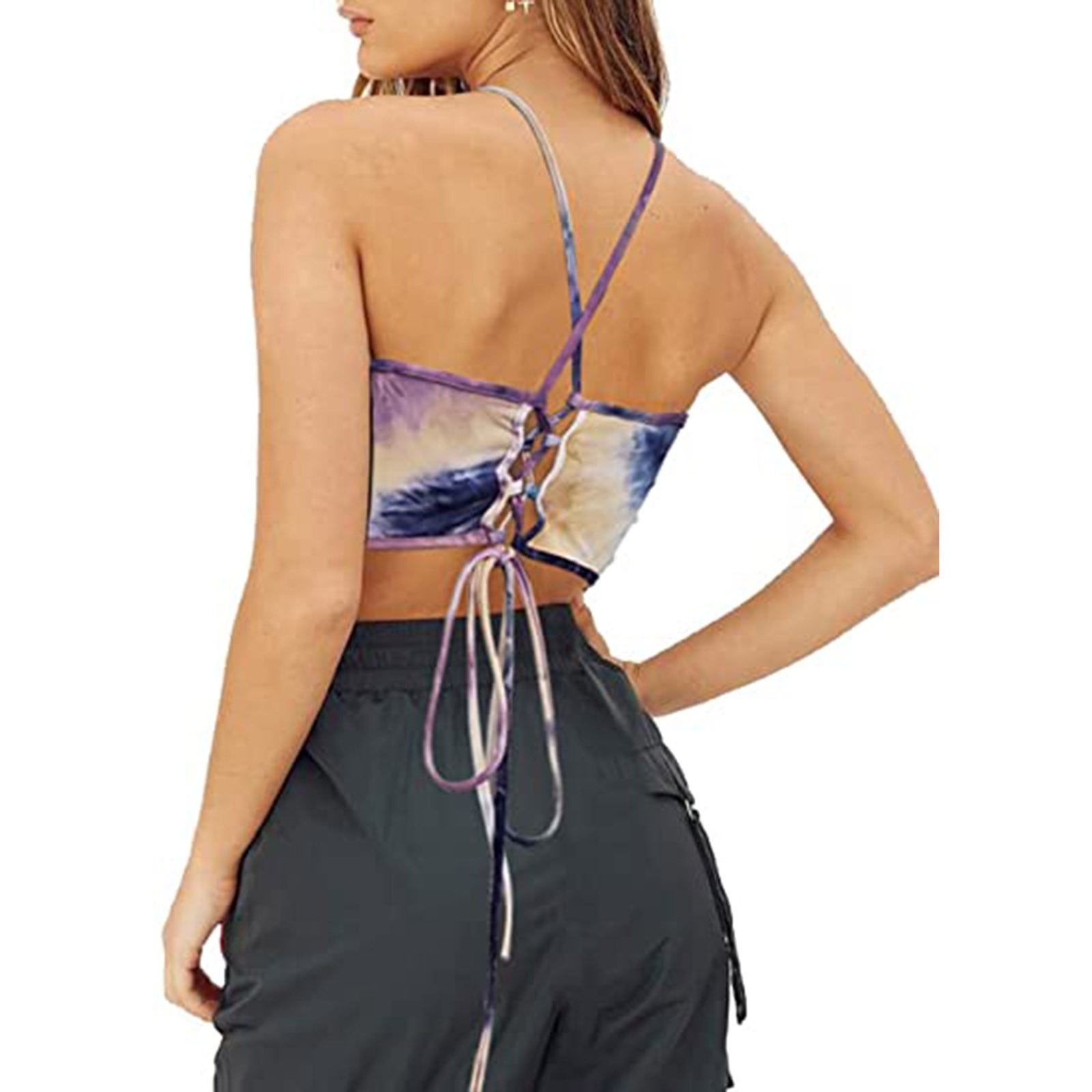 Amtdh Women's Tank Tops Sleeveless Summer Vest No Steel Ring Crisscross  Strappy Bow Frenulum Shirts Backless Bandeau Blouse Tie-dye Passion Solid  Tee Camisole Crop Tank Tops for Women Purple S 