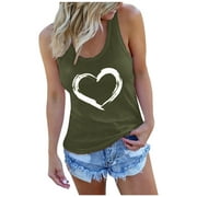 Amtdh Women's Tank Tops Teen Girls Sleeveless Crewneck Vest for Women Summer Blouse Heart Graphic Camisole Sexy Slim Cami Tee Shirts Crop Tank Tops for Women Y2K Clothes Green L