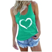 Amtdh Women's Tank Tops Teen Girls Sleeveless Crewneck Vest for Women Summer Blouse Heart Graphic Camisole Sexy Slim Cami Tee Shirts Crop Tank Tops for Women Y2K Clothes Green M