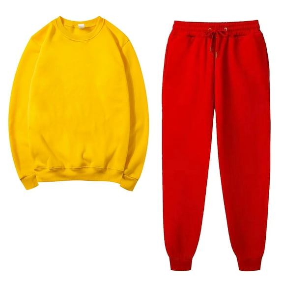 Amtdh Women's Trendy 2 Piece Sweatsuits Solid Color Pullover Sweatshirt Jogger Sweatpant Set Lounge Tracksuit Casual Plus Size Lightweight Loose Ladies Outfits Fall Winter Yellow_c S