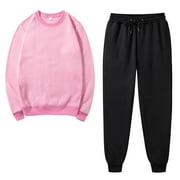 Amtdh Women's Trendy 2 Piece Sweatsuits Clearance Solid Color Pullover Sweatshirt Jogger Sweatpant Set Lounge Tracksuit Casual Plus Size Lightweight Loose Ladies Outfits Fall Winter Pink_b S