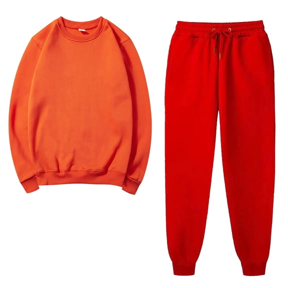 Amtdh Women's Trendy 2 Piece Sweatsuits Solid Color Pullover Sweatshirt Jogger Sweatpant Set Lounge Tracksuit Casual Plus Size Lightweight Loose Ladies Outfits Fall Winter Orange_c XXL