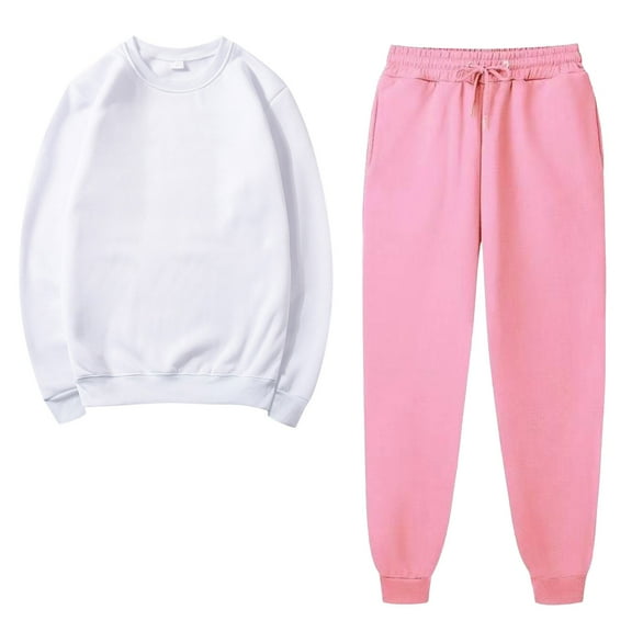 Amtdh Women's Trendy 2 Piece Sweatsuits Solid Color Pullover Sweatshirt Jogger Sweatpant Set Lounge Tracksuit Casual Plus Size Lightweight Loose Ladies Outfits Fall Winter White_a XL