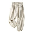 thumbnail image 1 of Amtdh Women's Trendy Balloon Harem Pants Clearance Cotton And Linen Lounge Elastic Waist Straight long Pants with Pockets Plus Size Lightweight Casual Loose Comfy Trousers Ladies Beige_a XXL, 1 of 9