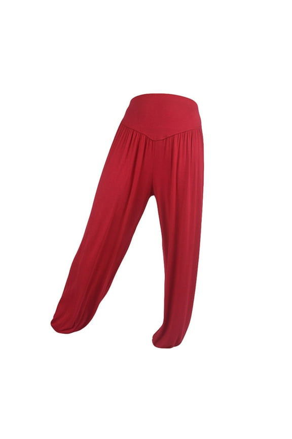 Women's Trendy Balloon Pants Solid Color Lightweight Casual Loose Comfy Trousers Ladies Fall Fashion Lounge Elastic Waist Plus Size Cotton Soft Yoga Sports Dance Pants Red S