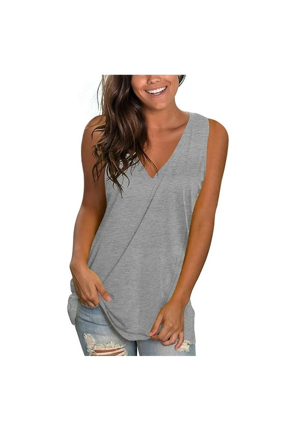 Women's Trendy Oversized Tank T Shirts Solid Tees for Women Clothes for Teen Girls Casual Vest Tops Short Sleeve Shirts V Neck Blouse Y2K Clothing Summer Gray XXXL