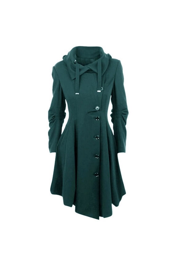 Women's Trendy Peacoat Solid Color Loose Casual Outerwear Ladies Cute Clothes Fall Winter 2023 Long Sleeve Hooded Neck Faux Wool Warm Slim Thick-Parka Long Overcoat Green XXXL