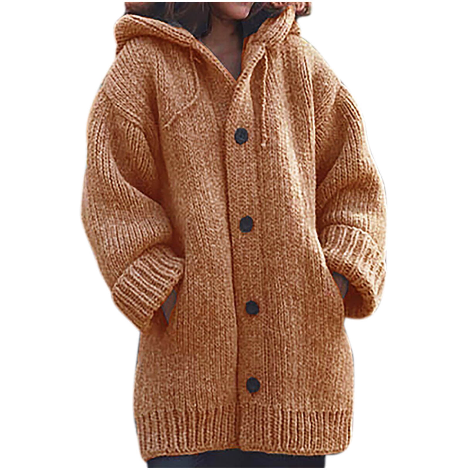 Amtdh Women s Trendy Sweaters Clearance Solid Color Long Sleeve Lapel Collar Warm Button Sweater Coat with Pockets Oversized Lightweight Casual Outwear Teen Girls Clothes Fall Winter 2023 Orange L Wal...