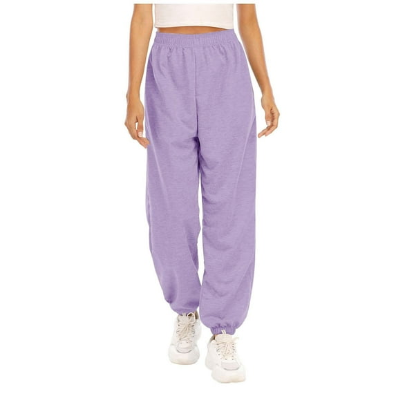 Amtdh Women's Trendy Sweatpants Solid Color Jogging High Elastic Waist Sport Straight Pants Plus Size Lightweight Casual Loose Comfy Trousers Ladies Fall Fashion Purple XXL