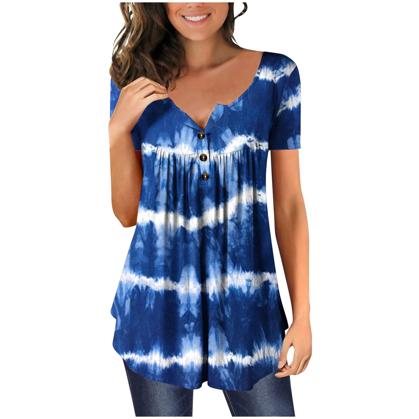 Amtdh Women's Trendy Tunic T Shirts Clearance Dressy Loose for Legging Tops Tie Dye Print Tees