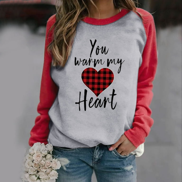 Amtdh Womens Clothes Hearts Graphic Pullover Raglan Casual Sweatshirts  Crewneck Long Sleeve Shirts for Women Oversized Tops for Girls Y2K Clothes  Valentine's Day Fashion Tee Shirts Gray L 