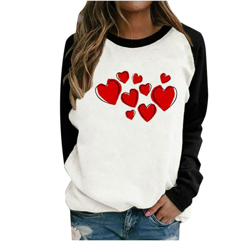 Amtdh Womens Shirts Valentine's Day Hearts Graphic Pullover Raglan