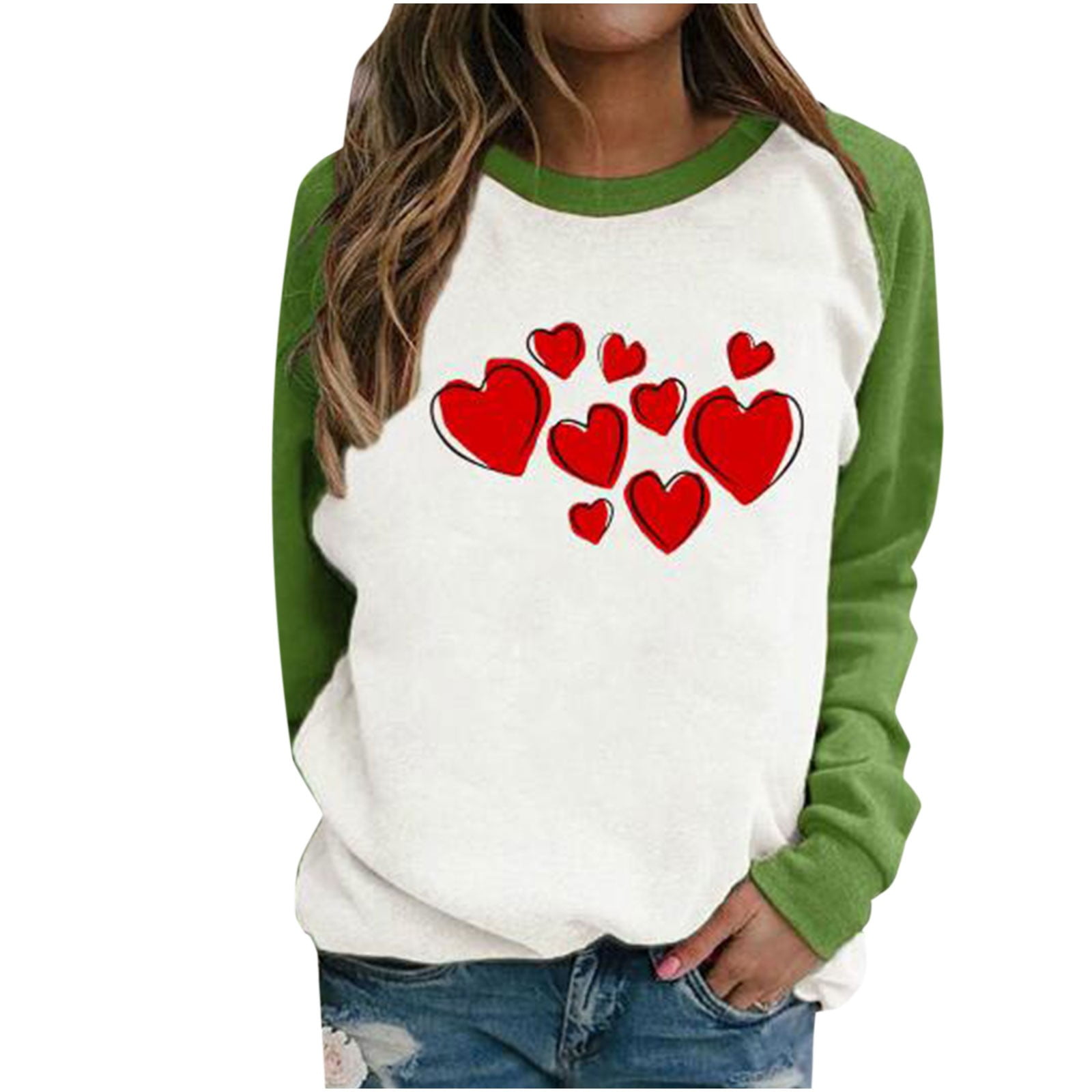 Amtdh Womens Clothes Hearts Graphic Pullover Raglan Y2K Clothes Valentine's  Day Fashion Tee Shirts Casual Sweatshirts Oversized Tops for Girls Crewneck  Long Sleeve Shirts for Women Green L 