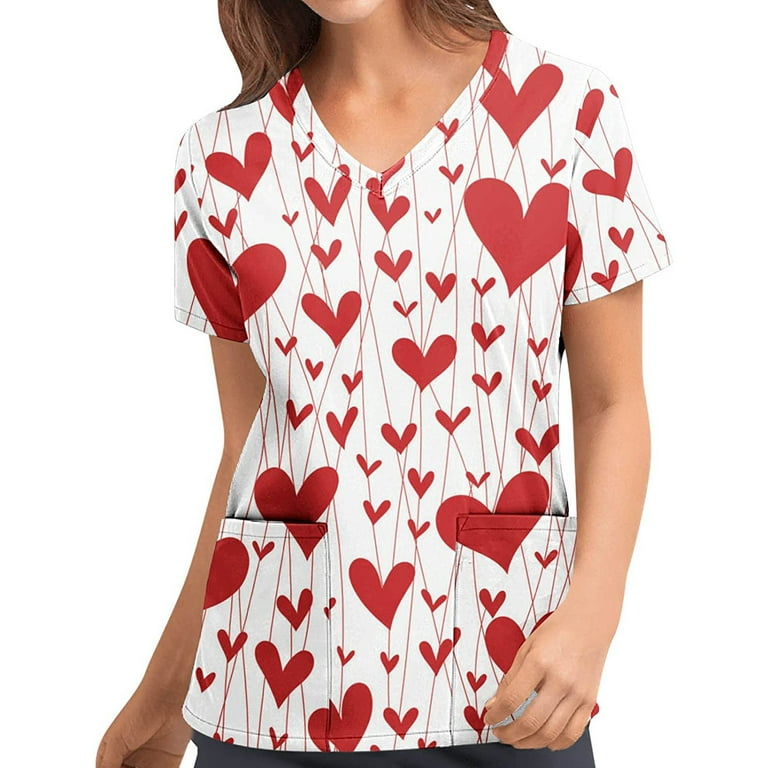 Amtdh Womens Clothes Hearts Working Uniform V Neck Short Sleeve Shirts for  Women Oversized Tops for Girls Casual Sweatshirts Y2K Clothes Valentine's  Day Fashion Tee Shirts Red M 