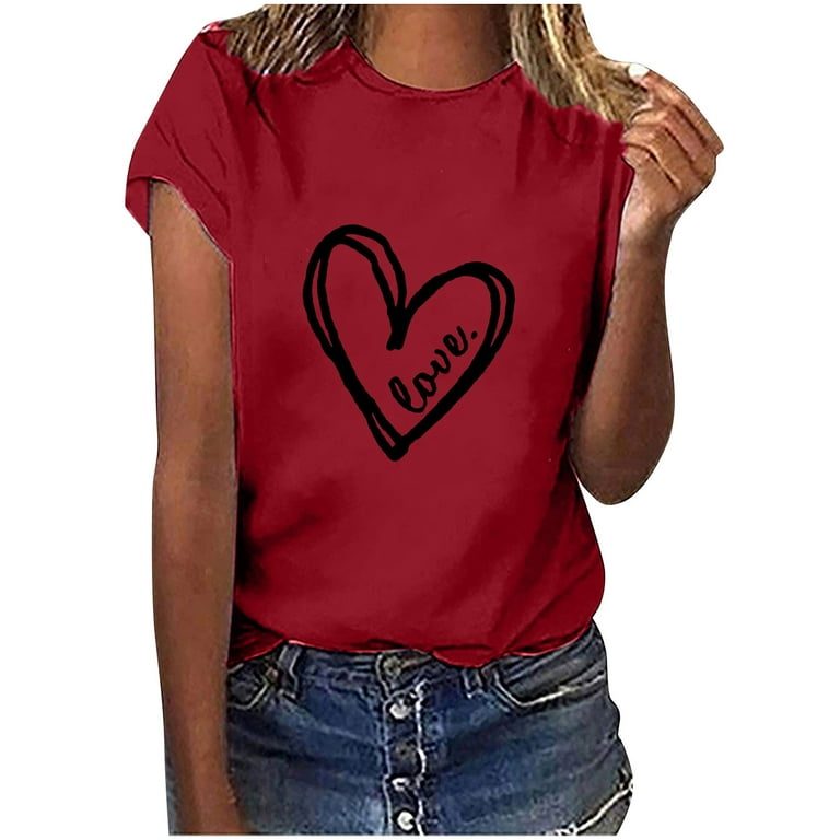 Amtdh Womens Clothes Plus Size Tops for Women Hearts Graphic Shirts for  Women Y2K Clothing Crewneck Valentine's Day Gifts for Women Tee Shirts for  Women Short Sleeve Womens Tops Red XXL 