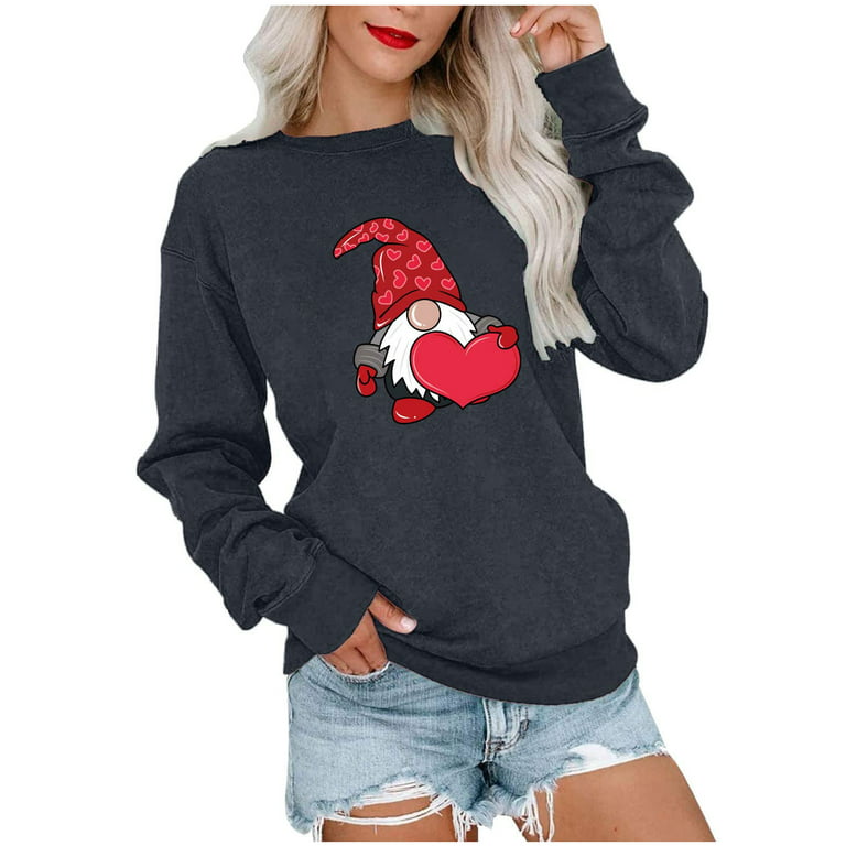 Amtdh Womens Clothes Tee Shirts Valentine's Day Print Casual Sweatshirts  Gifts for Girlfriends Crewneck Long Sleeve Shirts for Women Y2K Clothes  Oversized Tops for Girls Gray M 