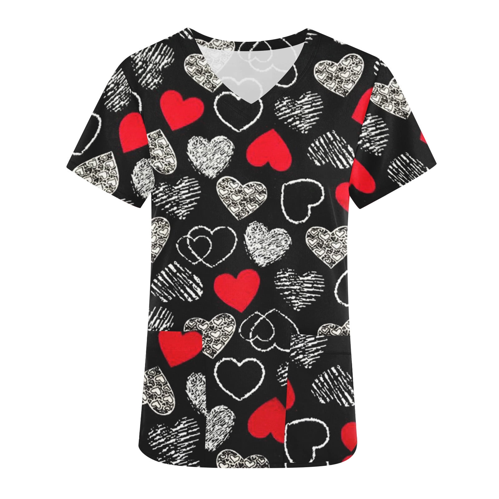 Amtdh Womens Clothes Hearts Working Uniform V Neck Short Sleeve