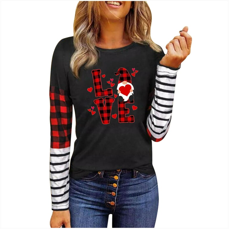 Amtdh Womens Clothes Valentine's Day Print Crewneck Long Sleeve Shirts for  Women Oversized Tops for Girls Y2K Clothes Casual Sweatshirts Tee Shirts  Gifts for Girlfriends Red S 