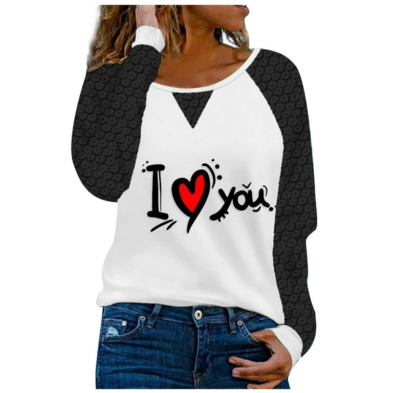 Amtdh Womens Clothes Valentine's Day Print Y2K Clothes Raglan Tee Shirts  Gifts for Girlfriends Crewneck Long Sleeve Shirts for Women Casual  Sweatshirts Oversized Tops for Girls Black XXXL 