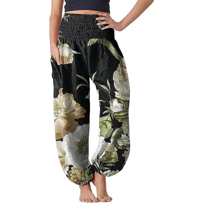 Amtdh Womens Fashion Knickerbockers Bohemian Graphic Printed Loose Womens  Yoga Pants for Women Sweatpants with Pocket Black M 