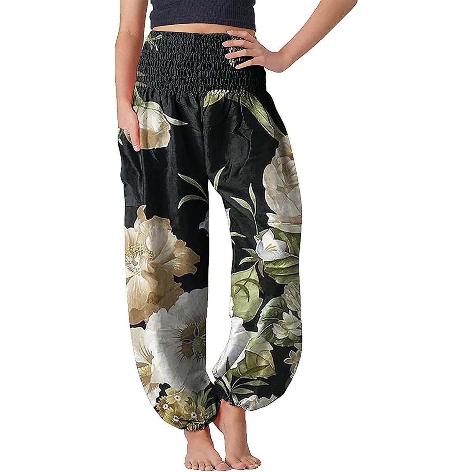 Amtdh Womens Fashion Knickerbockers Bohemian Graphic Printed Loose Womens  Yoga Pants for Women Sweatpants with Pocket Black XXL