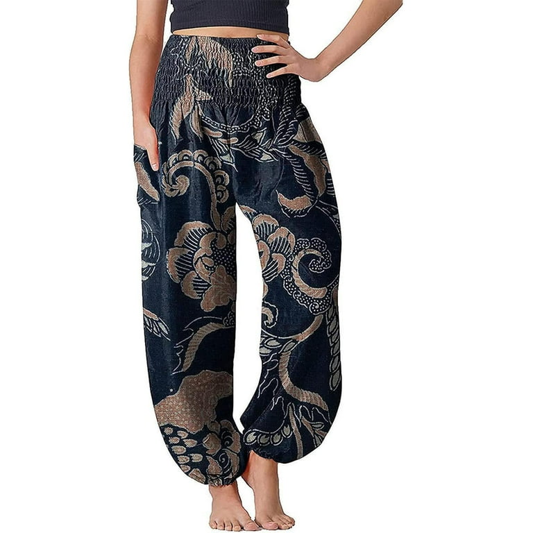 Amtdh Womens Fashion Knickerbockers Bohemian Graphic Printed Loose Womens  Yoga Pants for Women Sweatpants with Pocket Brown XL