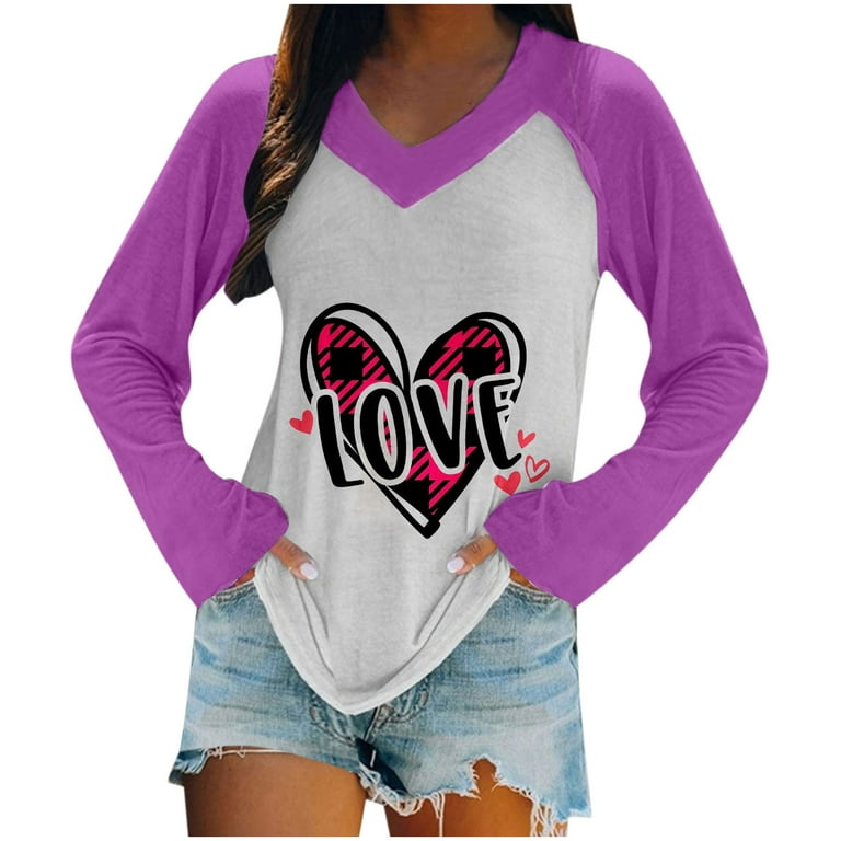 Amtdh Womens Clothes Love Hearts Graphic Pullover Raglan Crewneck