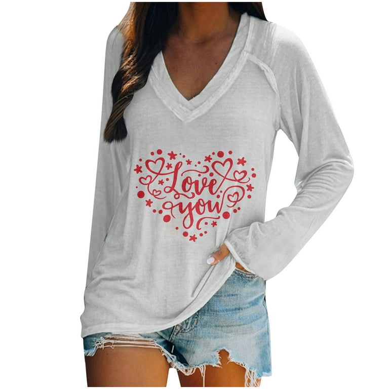 Amtdh Womens Shirts Casual Sweatshirts V Neck Long Sleeve Shirts for Women  Oversized Tops for Girls Y2K Clothes Lightweight Valentine's Day Print