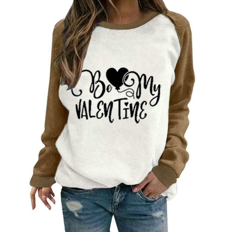 Amtdh Womens Shirts Fashion Tee Shirts Hearts Graphic Pullover Raglan  Crewneck Long Sleeve Shirts for Women Oversized Tops for Girls Y2K Clothes  Casual Sweatshirts Valentine's Day Brown M 