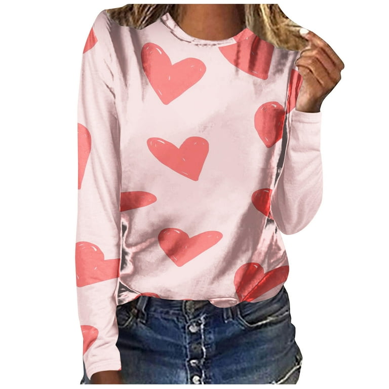 Amtdh Womens Shirts Fashion Tee Shirts Y2K Clothes Casual Sweatshirts  Oversized Tops for Girls Love Hearts Graphic Pullover Raglan Crewneck Long  Sleeve Shirts for Women Valentine's Day Pink XXL 
