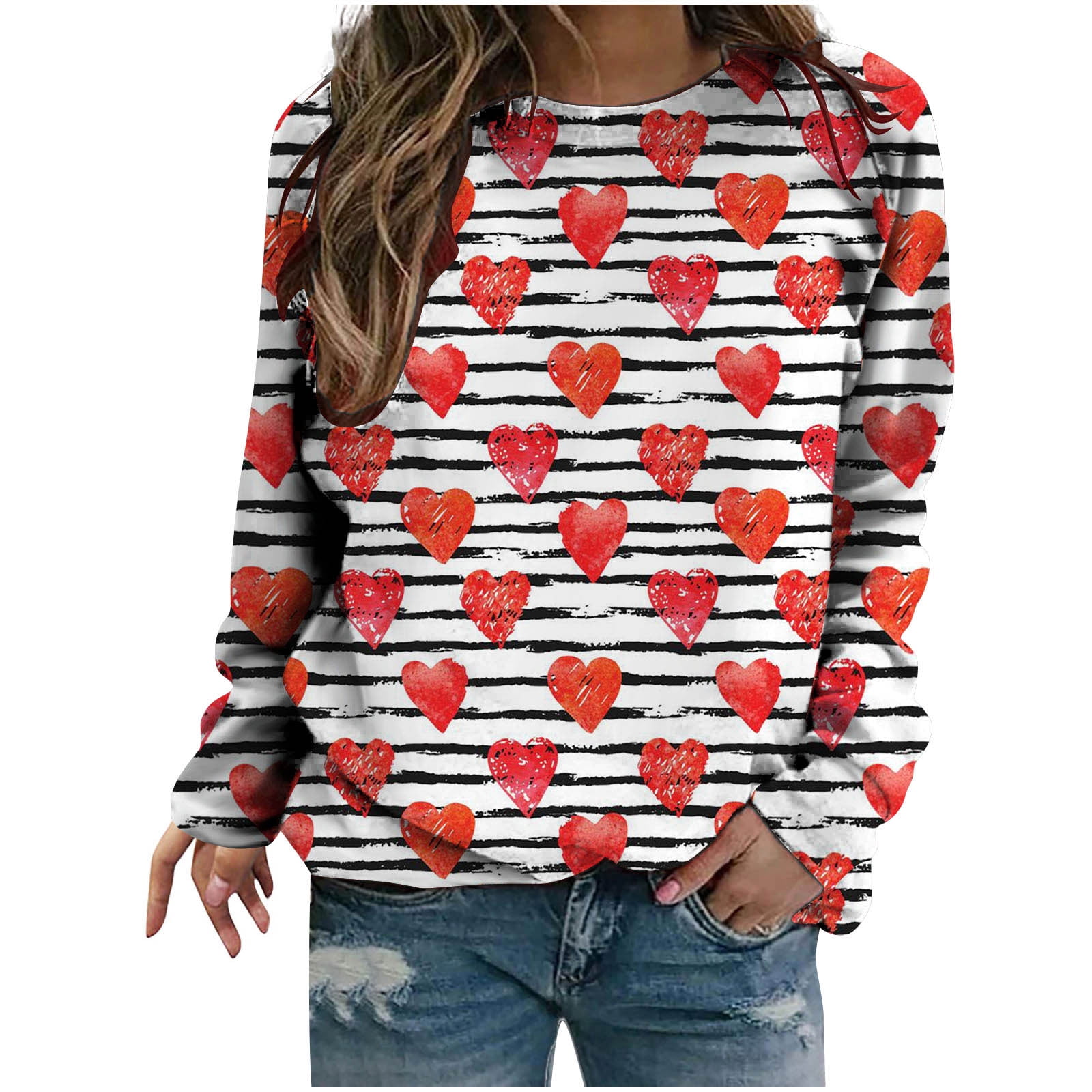 Amtdh Womens Clothes Love Hearts Graphic Pullover Raglan Crewneck Long  Sleeve Shirts for Women Casual Sweatshirts Valentine's Day Y2K Clothes  Oversized Tops for Girls Fashion Tee Shirts Red L 