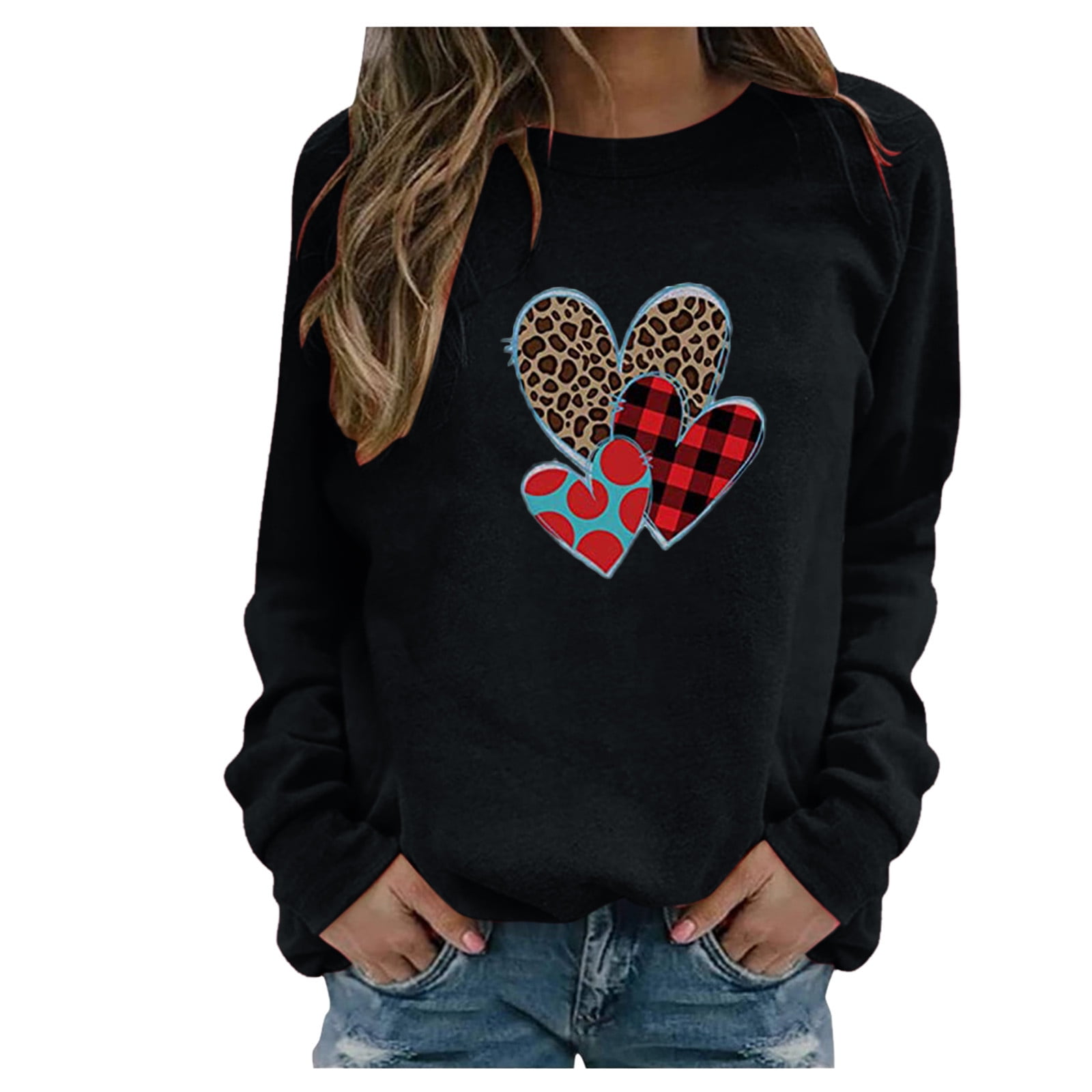 Amtdh Womens Tops Oversized Tops for Girls Valentine's Day Y2K Clothes  Fashion Tee Shirts Love Hearts Graphic Pullover Raglan Crewneck Long Sleeve  Shirts for Women Casual Sweatshirts Black M 