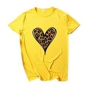 Amtdh Womens Shirts Plus Size Tops for Women Hearts Graphic Shirts for Women Valentine's Day Gifts for Women Crewneck Tee Shirts for Women Short Sleeve Womens Tops Y2K Clothing Yellow XXXL