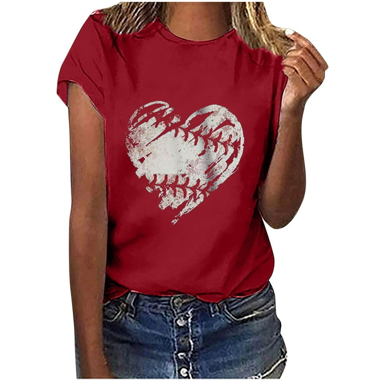 Amtdh Womens Shirts Plus Size Tops for Women Hearts Graphic Shirts for Women  Y2K Clothing Crewneck Valentine's Day Gifts for Women Short Sleeve Womens  Tops Tee Shirts for Women Red XL 