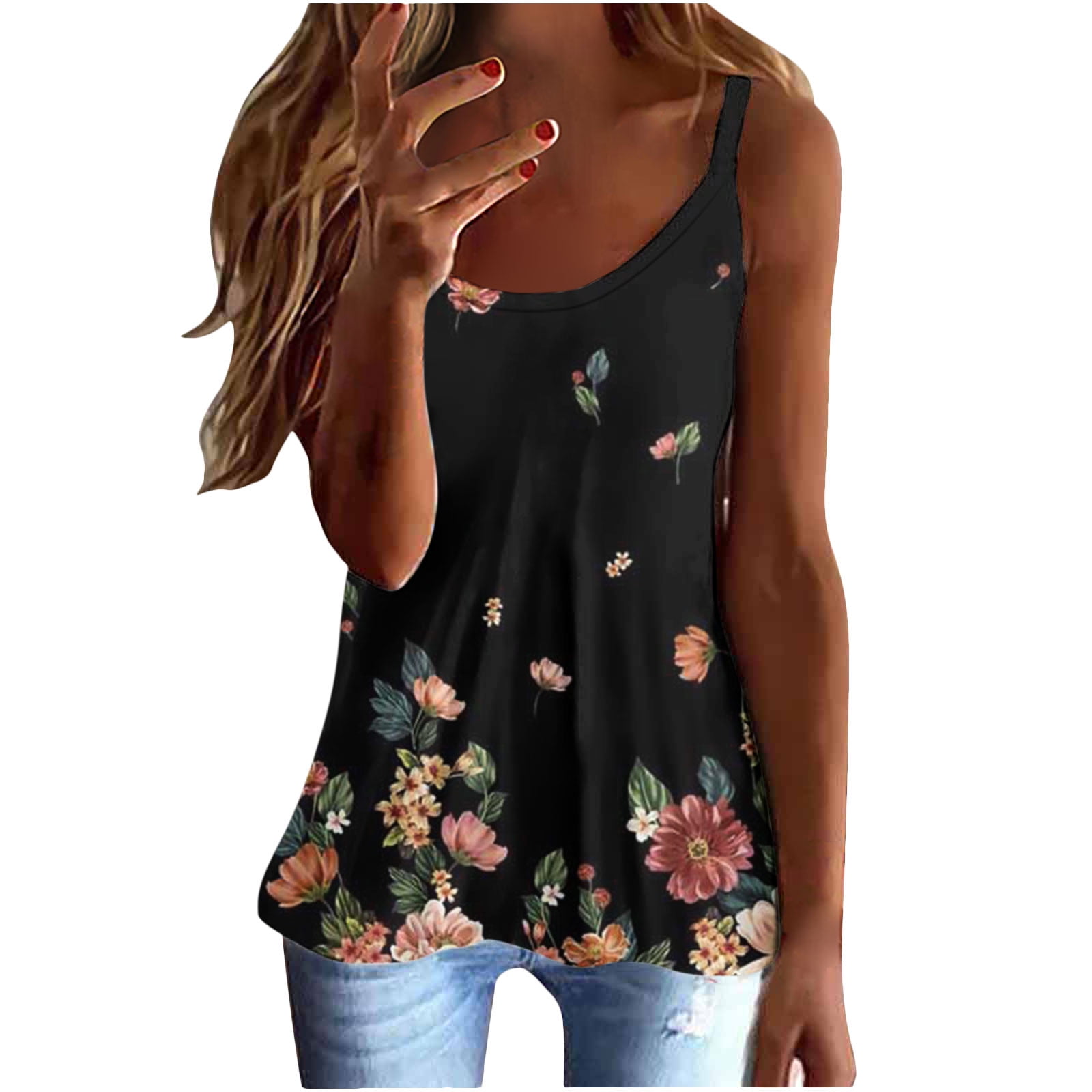 Amtdh Womens Shirts Tank Tops for Women Y2K Clothing Vest for Women Floral  Graphic Tee Shirts for Teen Girls Sexy Cami Pullover Plus Size Summer  Sleeveless Crewneck Blouses Black L 