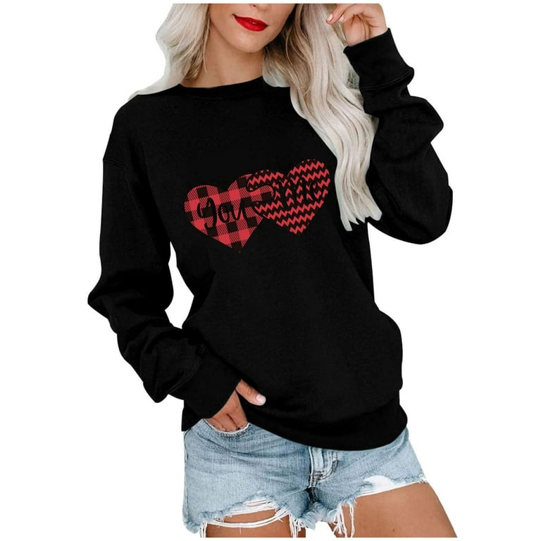 Amtdh Womens Shirts Tee Shirts Crewneck Long Sleeve Shirts for Women  Oversized Tops for Girls Y2K Clothes Valentine's Day Print Casual  Sweatshirts Gifts for Girlfriends Black L 