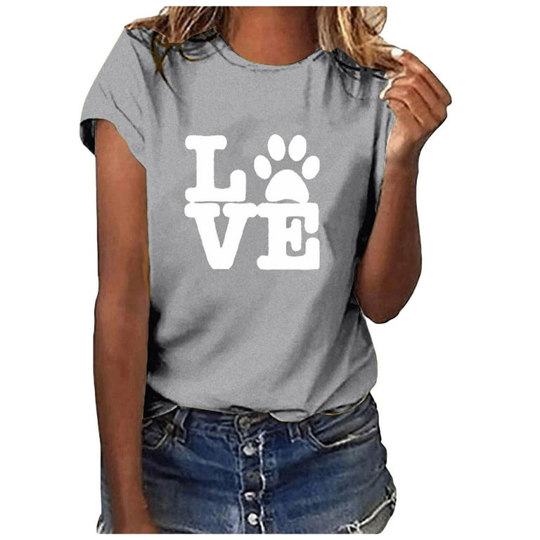 Amtdh Womens Shirts Valentine Print Shirts for Women Tee Shirts for Women  Plus Size Tops for Women Short Sleeve Womens Tops Valentine's Day Gifts for  Women Y2K Clothing Crewneck Gray S 