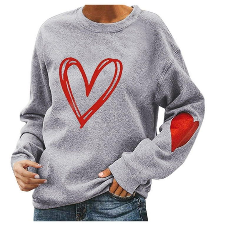 Amtdh Womens Shirts Valentine's Day Print Crewneck Long Sleeve Shirts for  Women Y2K Clothes Drop Shoulder Oversized Tops for Girls Casual Sweatshirts  Tee Shirts Gifts for Girlfriends Gray M 