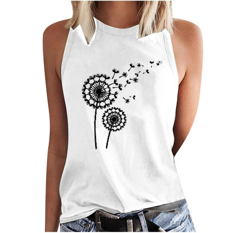 Amtdh Womens Shirts Vest for Women Plus Size Summer Dandelion Pattern Tee  Shirts for Teen Girls Tank Tops for Women Sleeveless Crewneck Blouses Y2K  Clothing Pullover White L 