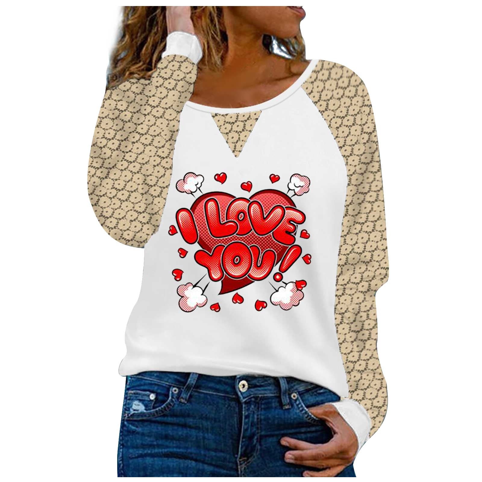 Amtdh Womens Clothes Valentine's Day Print Y2K Clothes Raglan Tee