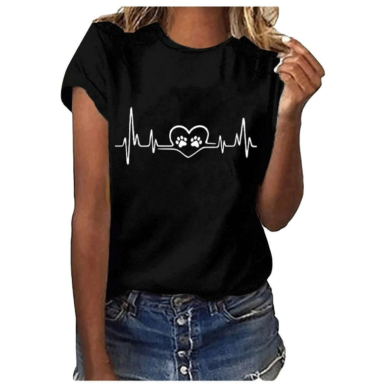Amtdh Womens Tee Shirts Short Sleeve Womens Tops Valentine's Day Gifts for Women  Y2K Clothing Crewneck Valentine Print Shirts for Women Tee Shirts for Women  Plus Size Tops for Women Black XXL 