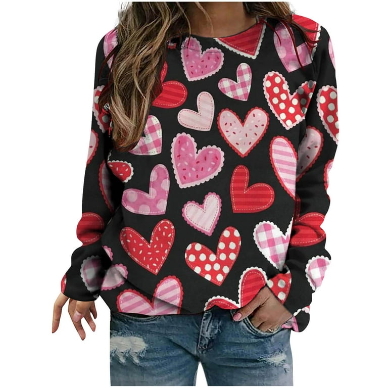 Amtdh Womens Tops Crewneck Long Sleeve Shirts for Women Valentine's Day Y2K  Clothes Casual Sweatshirts Fashion Tee Shirts Hearts Graphic Pullover  Raglan Oversized Tops for Girls Pink XXL 
