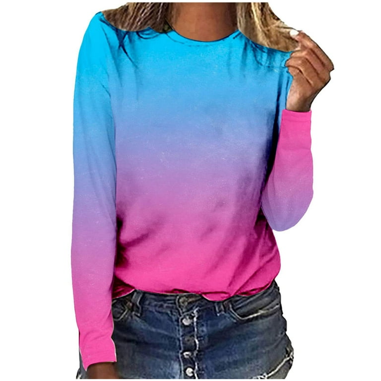 Amtdh Womens Tops Crewneck Oversized Tops for Women Gradient Sweatshirts  for Women Teen Girls Long Sleeve Shirts for Women Fall Fashion Loose  Pullover Pink M 