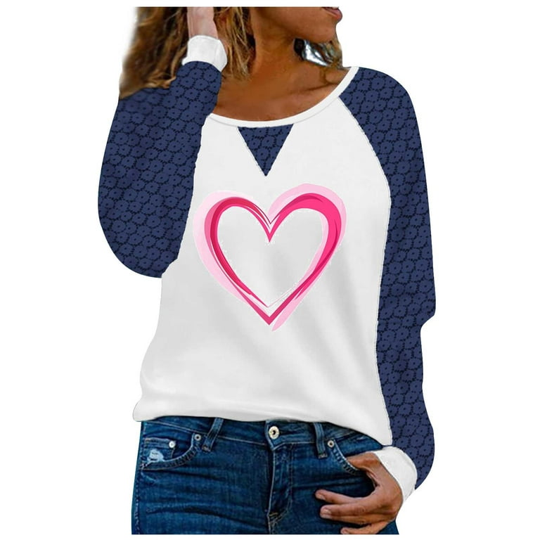 Amtdh Womens Tops Oversized Tops for Girls Valentine's Day Print Y2K  Clothes Raglan Tee Shirts Gifts for Girlfriends Crewneck Long Sleeve Shirts  for Women Casual Sweatshirts Blue XXXL 