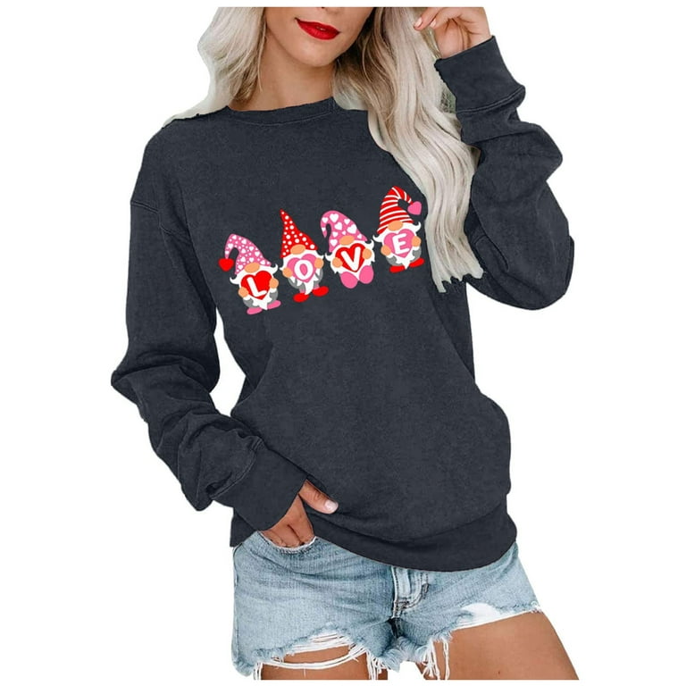 Amtdh Womens Tops Tee Shirts Crewneck Long Sleeve Shirts for Women  Oversized Tops for Girls Y2K Clothes Valentine's Day Print Casual  Sweatshirts Gifts for Girlfriends Gray XXL 