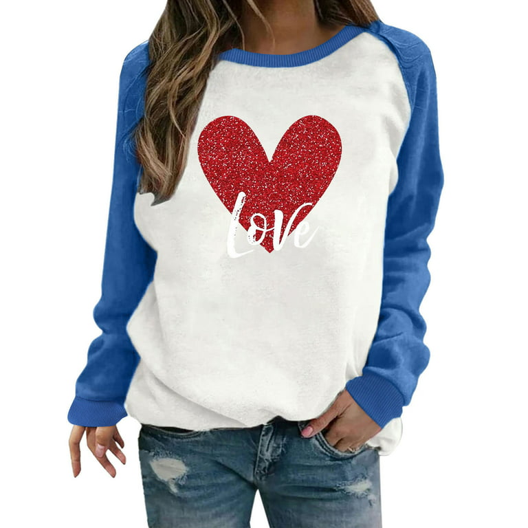 Amtdh Womens Tops Valentine's Day Crewneck Long Sleeve Shirts for