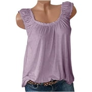 Amtdh Womens Vest Solid Tee Shirts for Teen Girls Pullover Plus Size Summer Tank Tops for Women Y2K Clothing Vest for Women Sleeveless Crewneck Blouses Purple XL