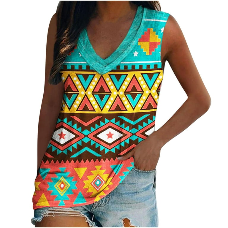 Amtdh Womens Vest Tank Tops for Women Y2K Clothing Aztec Ethnic