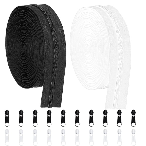 Amtvuzy 10 Yards 360 in Bulk Zippers for Sewing,#5 Nylon Coil Zippers by The Yard,20PCS Replacement Zipper Sliders for DIY Sewing,Tailoring and Bags - Black & White (5 Yards Each)
