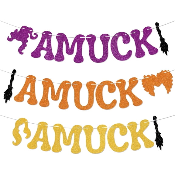 Amuck Amuck Amuck Banner - Halloween Witch Party Decor, Hocus Pocus Halloween Party Decorations